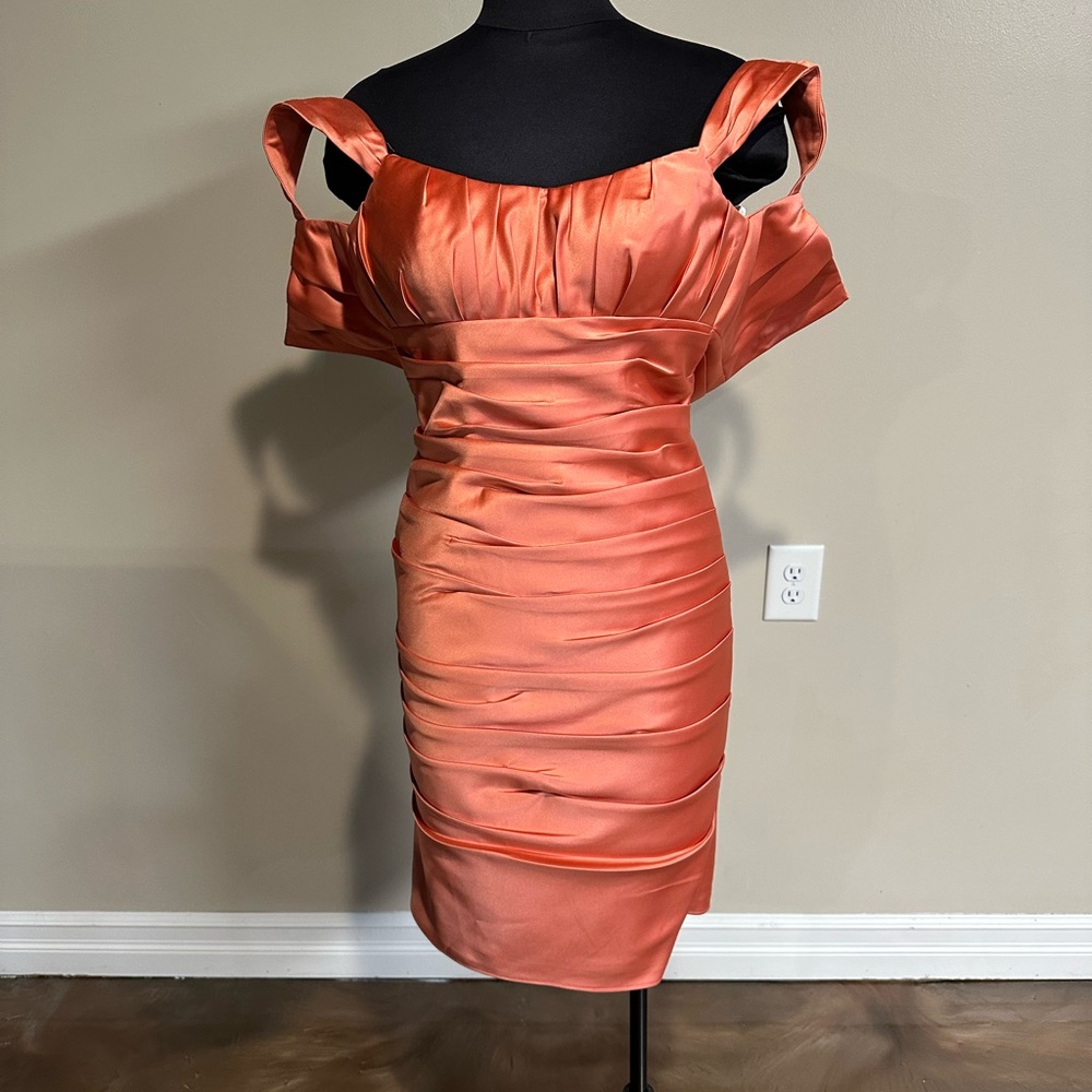 Bill Levkoff Orange Satin Mini Dress